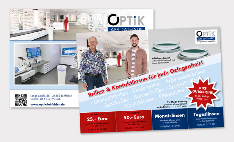 Gutschein-Flyer Optik am Rathaus
